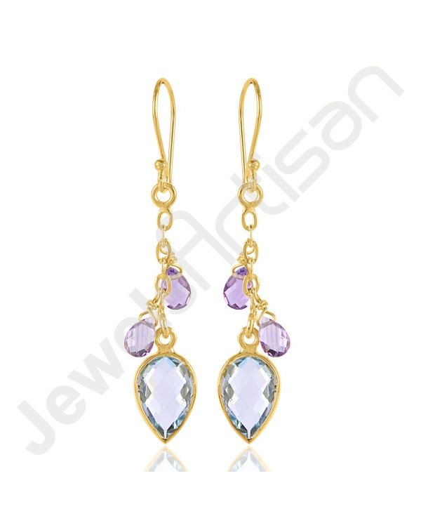 Sky Blue Topaz Earrings Amethyst Earrings 18 K Gold-Plated Earrings