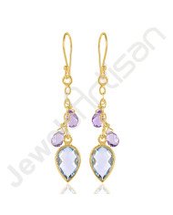 Sky Blue Topaz Earrings Amethyst Earrings 18 K Gold-Plated Earrings