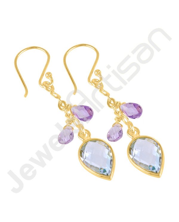 Sky Blue Topaz Earrings Amethyst Earrings 18 K Gold-Plated Earrings