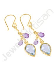Sky Blue Topaz Earrings Amethyst Earrings 18 K Gold-Plated Earrings