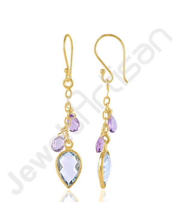 Sky Blue Topaz Earrings Amethyst Earrings 18 K Gold-Plated Earrings