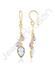Sky Blue Topaz Earrings Amethyst Earrings 18 K Gold-Plated Earrings