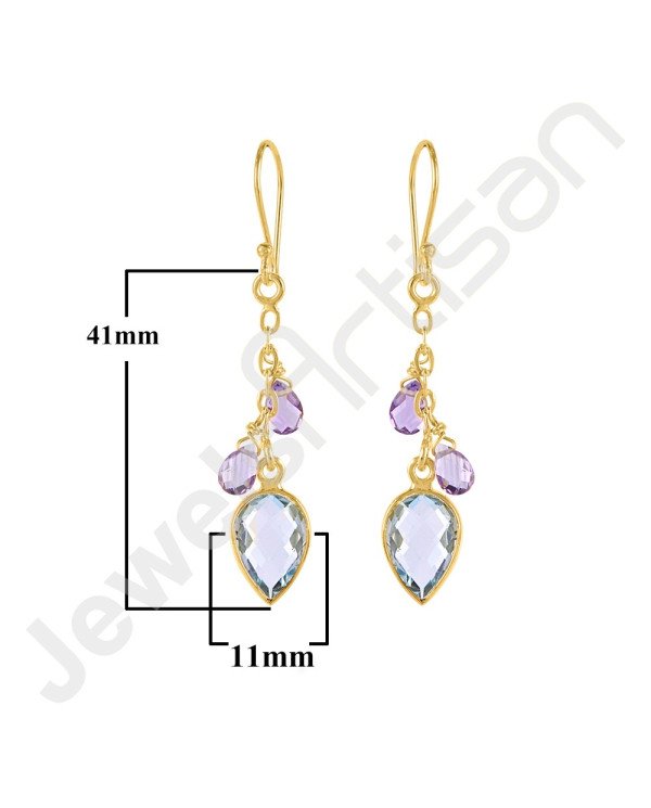 Sky Blue Topaz Earrings Amethyst Earrings 18 K Gold-Plated Earrings