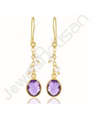 Amethyst Earrings Pearl Earrings 18 K Yellow Gold-Plated Earrings