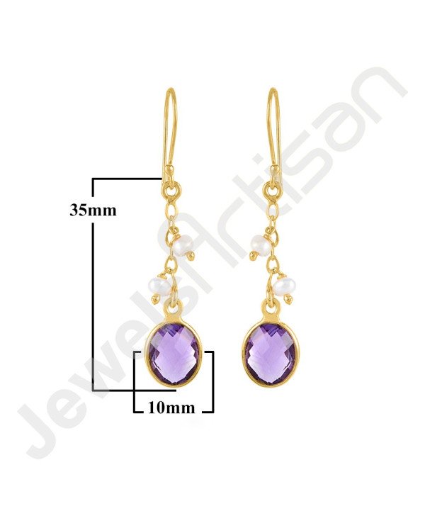 Amethyst Earrings Pearl Earrings 18 K Yellow Gold-Plated Earrings