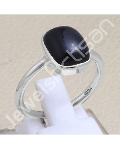 Black Onyx Ring Classic Solitaire Ring Natural Gemstone Ring