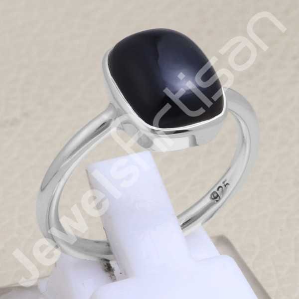 Black Onyx Ring Classic Solitaire Ring Natural Gemstone Ring