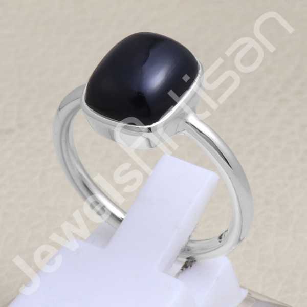 Black Onyx Ring Classic Solitaire Ring Natural Gemstone Ring