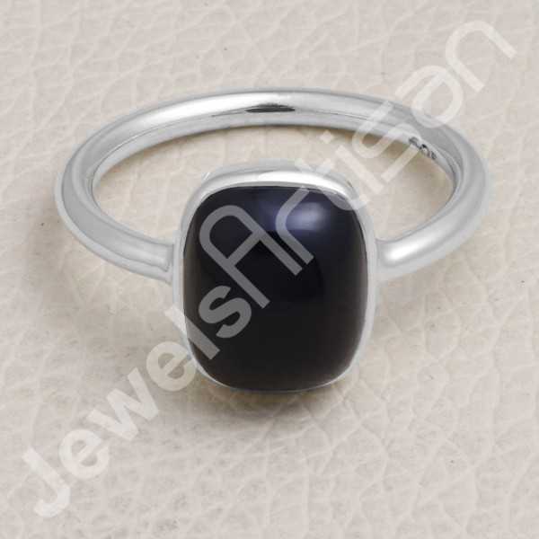 Black Onyx Ring Classic Solitaire Ring Natural Gemstone Ring