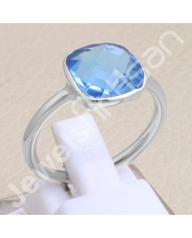 Blue Quartz Ring Classic Solitaire Ring Natural Gemstone Ring