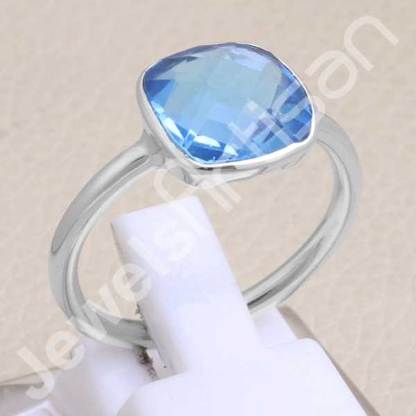 Blue Quartz Ring Classic Solitaire Ring Natural Gemstone Ring