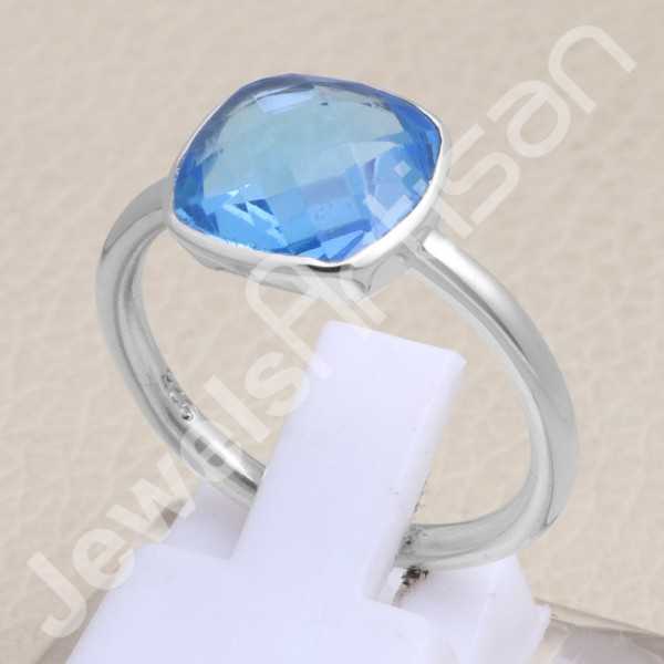Blue Quartz Ring Classic Solitaire Ring Natural Gemstone Ring