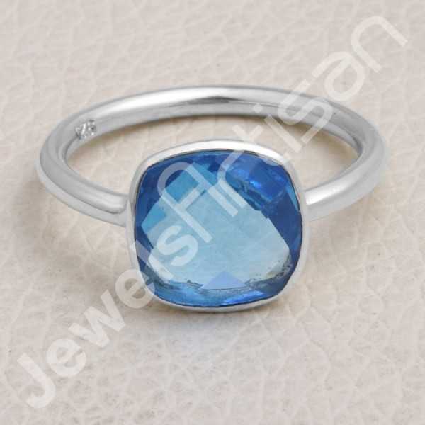 Blue Quartz Ring Classic Solitaire Ring Natural Gemstone Ring