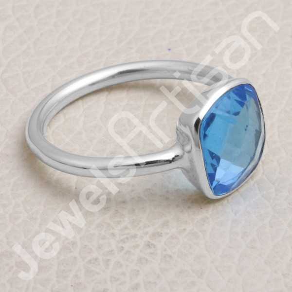 Blue Quartz Ring Classic Solitaire Ring Natural Gemstone Ring