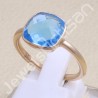 Blue Quartz Ring Rose Gold-Plated Ring Classic Solitaire Silver Ring