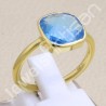 Blue Quartz Ring 1-Micron Gold-Plated Ring 925 Sterling Silver Ring