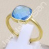 Blue Quartz Ring 1-Micron Gold-Plated Ring 925 Sterling Silver Ring