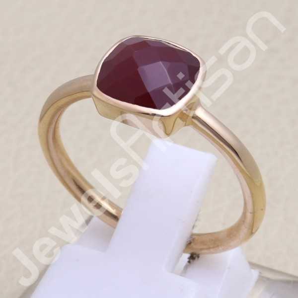 Red Quartz Ring Rose Gold-Plated Ring Classic Solitaire Silver Ring