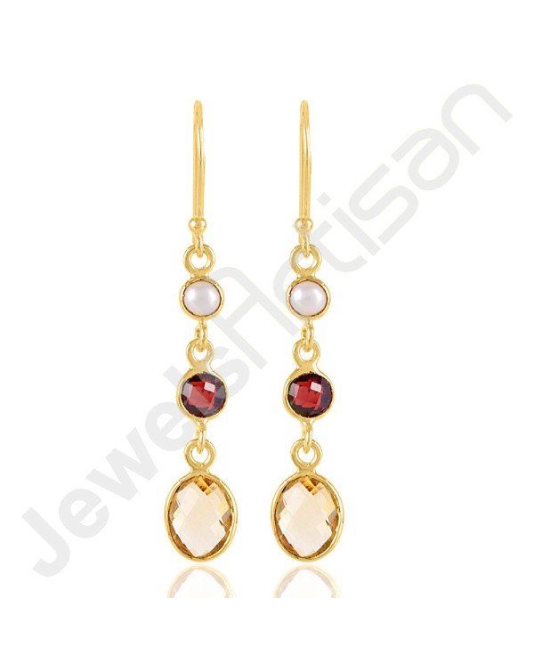 Citrine Earrings Pearl Earrings Garnet Earrings Gold Vermeil Earrings