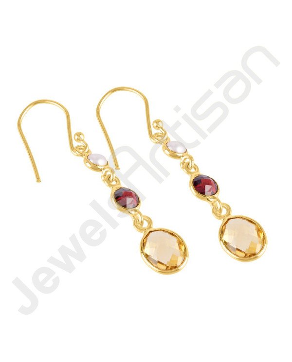Citrine Earrings Pearl Earrings Garnet Earrings Gold Vermeil Earrings
