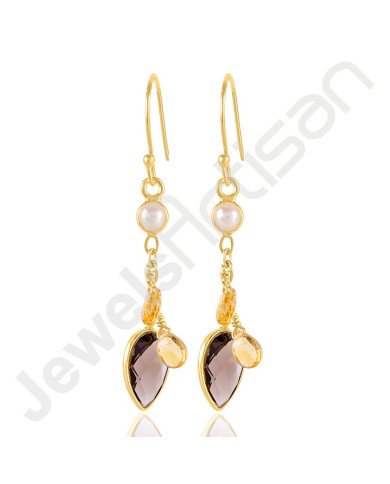 Smoky Quartz Earrings Pearl Earrings Citrine Gold Vermeil Earrings