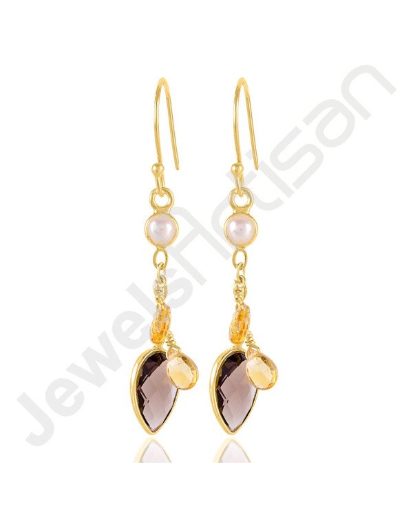 Smoky Quartz Earrings Pearl Earrings Citrine Gold Vermeil Earrings
