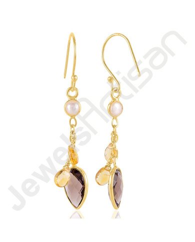 Smoky Quartz Earrings Pearl Earrings Citrine Gold Vermeil Earrings
