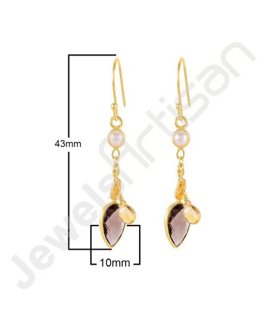 Smoky Quartz Earrings Pearl Earrings Citrine Gold Vermeil Earrings