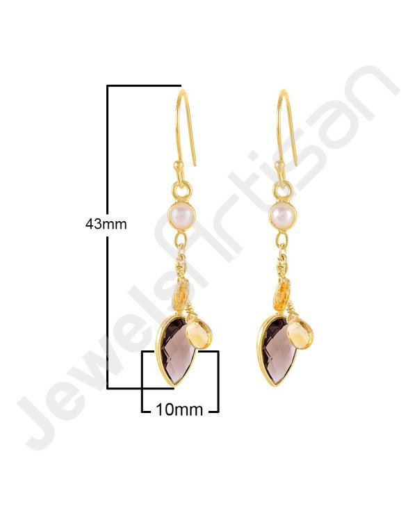 Smoky Quartz Earrings Pearl Earrings Citrine Gold Vermeil Earrings