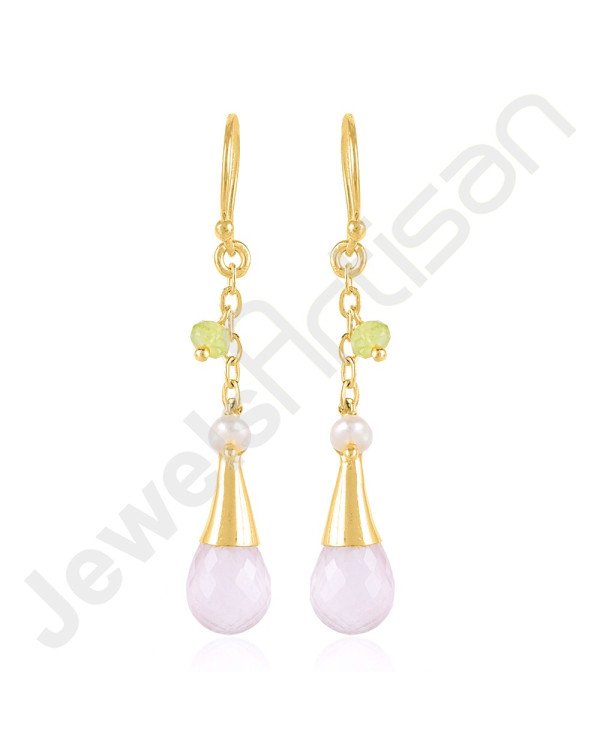 Rose Quartz Earrings Pearl Earrings Peridot Gold Vermeil Earrings