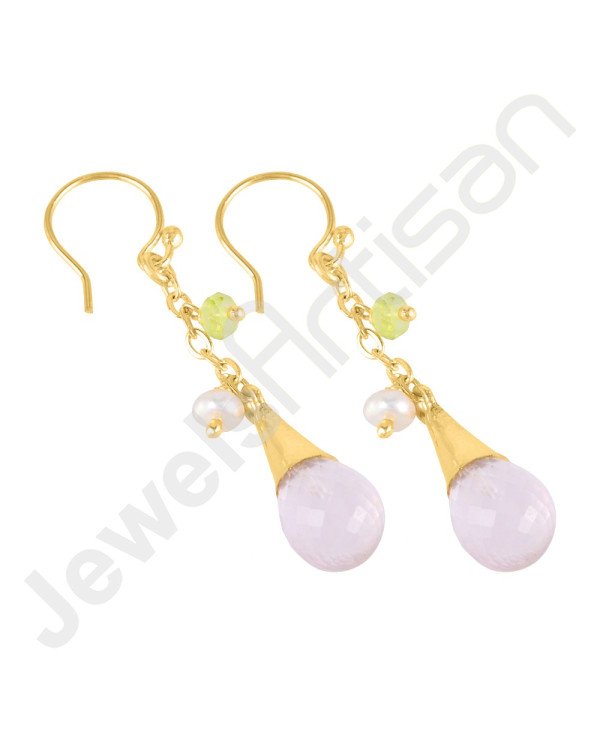Rose Quartz Earrings Pearl Earrings Peridot Gold Vermeil Earrings