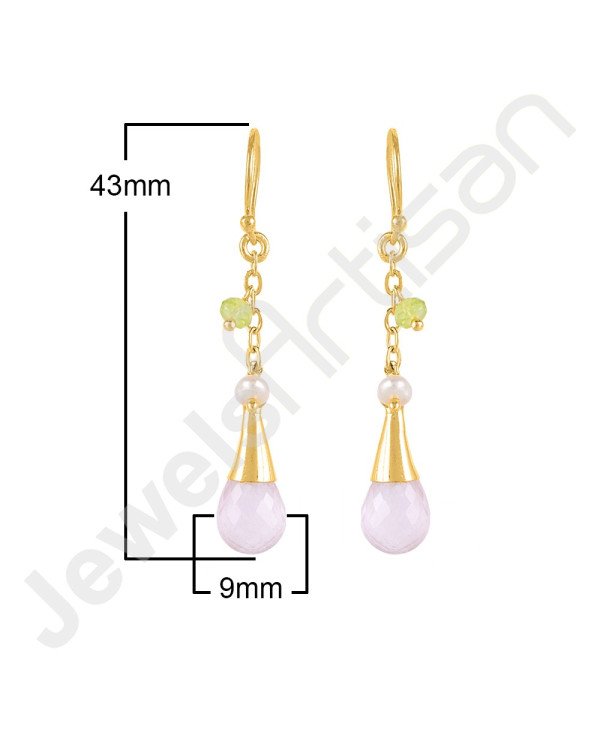Rose Quartz Earrings Pearl Earrings Peridot Gold Vermeil Earrings