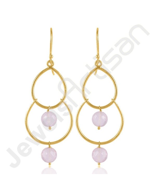 Gold-Plated Earrings Rose Quartz Earrings 925 Solid Silver Earrings