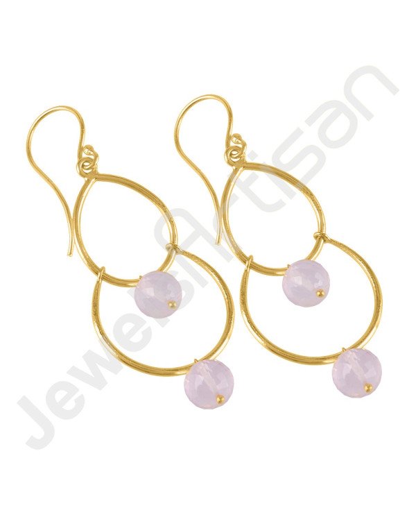 Gold-Plated Earrings Rose Quartz Earrings 925 Solid Silver Earrings