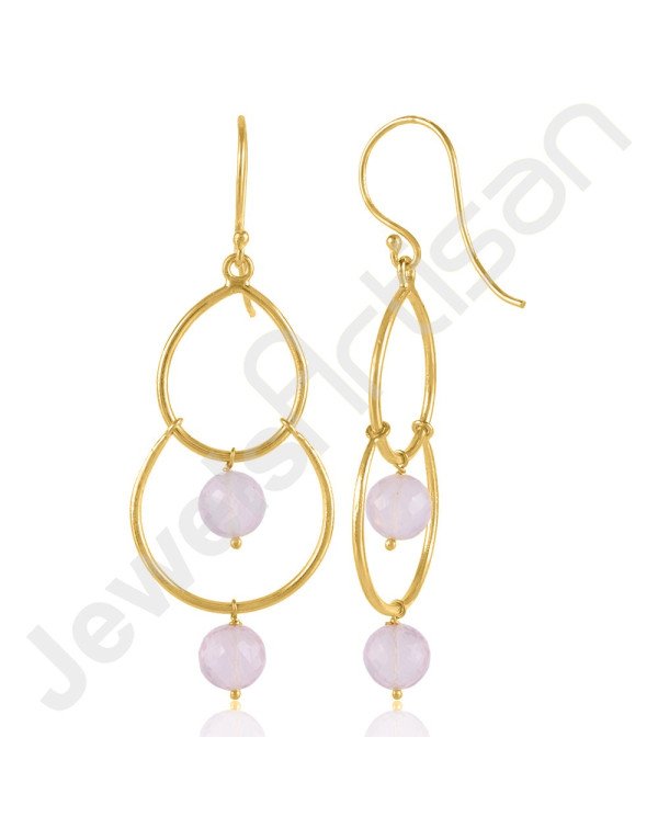 Gold-Plated Earrings Rose Quartz Earrings 925 Solid Silver Earrings