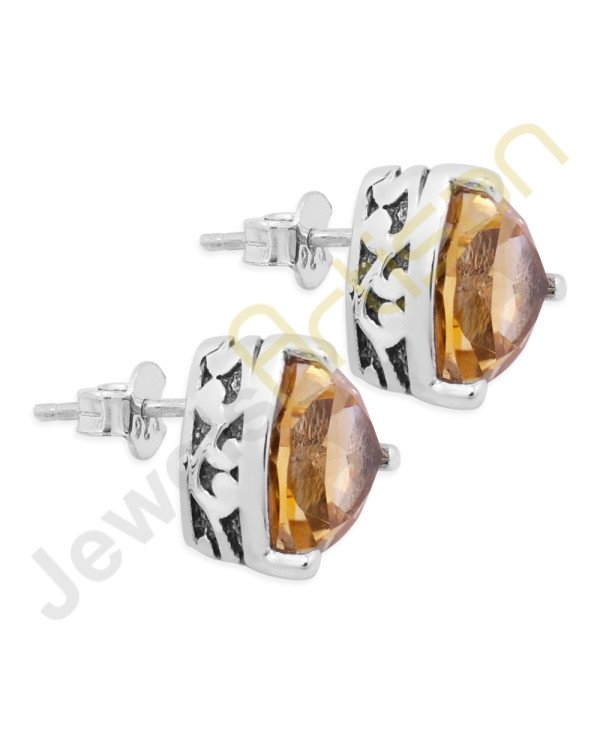 Citrine Gemstone Studs Sterling Silver Studs Handcrafted Silver Studs