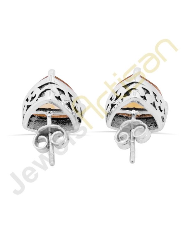 Citrine Gemstone Studs Sterling Silver Studs Handcrafted Silver Studs