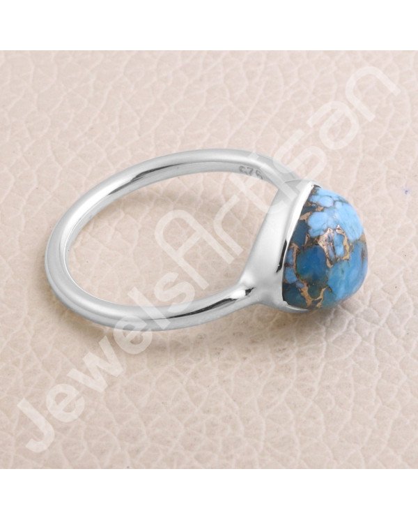 Blue Copper Turquoise 925 Sterling Silver Ring