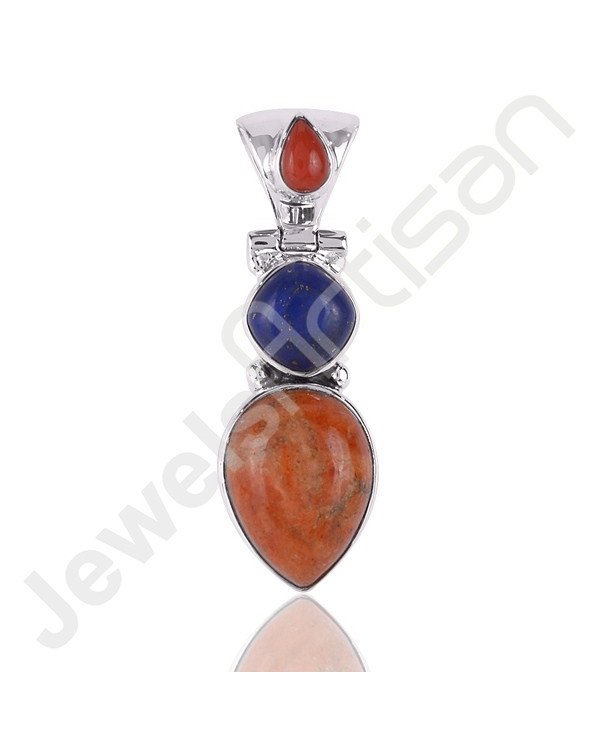 Sponge Coral & Lapis Lazuli Pendant | 925 Sterling Silver Jewelry