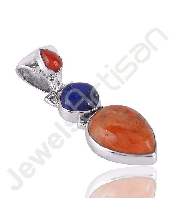 Sponge Coral & Lapis Lazuli Pendant | 925 Sterling Silver Jewelry
