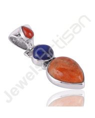 Sponge Coral & Lapis Lazuli Pendant | 925 Sterling Silver Jewelry