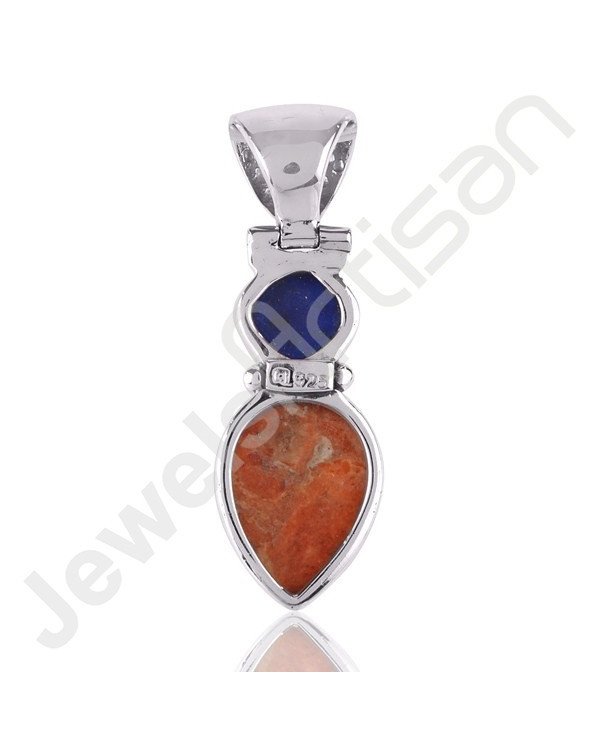 Sponge Coral & Lapis Lazuli Pendant | 925 Sterling Silver Jewelry