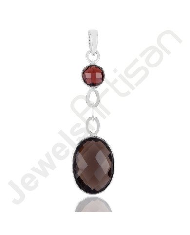 Smoky Quartz & Garnet Pendant | 925 Sterling Silver Handmade Jewelry