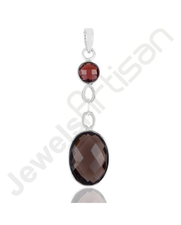 Smoky Quartz & Garnet Pendant | 925 Sterling Silver Handmade Jewelry