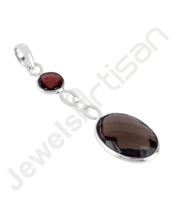 Smoky Quartz & Garnet Pendant | 925 Sterling Silver Handmade Jewelry