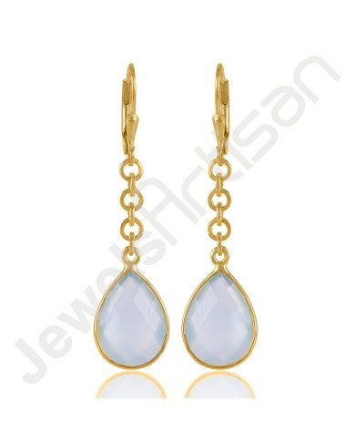 Aqua Chalcedony Earrings Handcrafted Earrings 18 K Gold-Plated Earrings