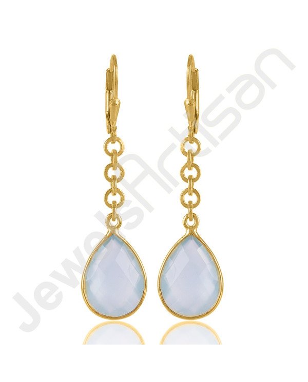Aqua Chalcedony Earrings Handcrafted Earrings 18 K Gold-Plated Earrings