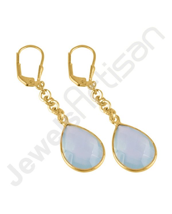 Aqua Chalcedony Earrings Handcrafted Earrings 18 K Gold-Plated Earrings