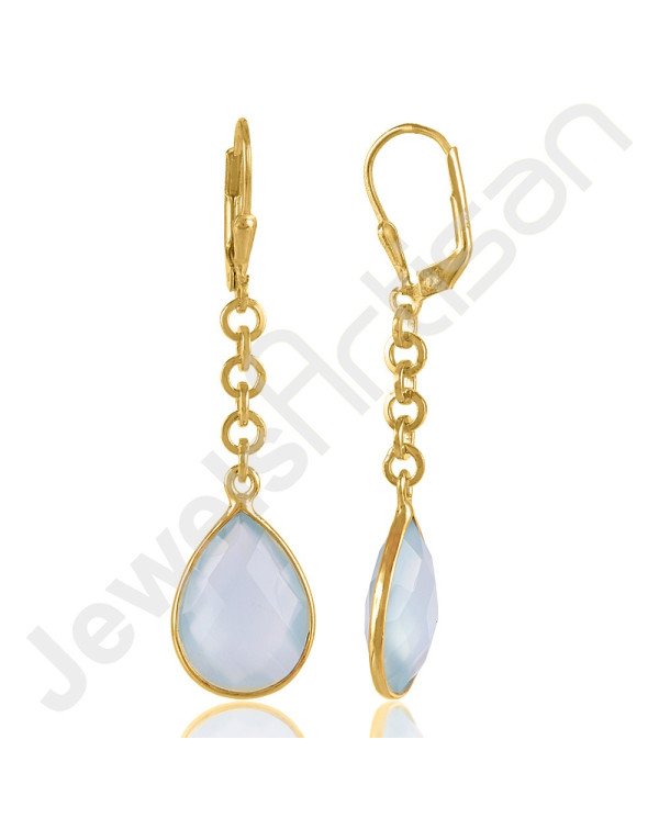 Aqua Chalcedony Earrings Handcrafted Earrings 18 K Gold-Plated Earrings