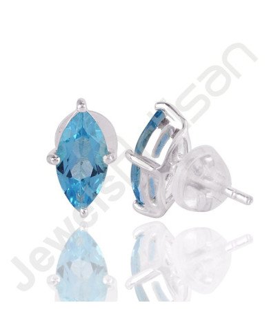 Sky Blue Topaz Studs Sterling Silver Studs Handcrafted Silver Studs